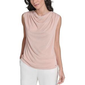Calvin Klein Womens Sleeveless Mesh Drape-Neck Top Large Pink Pepper - NWT $59